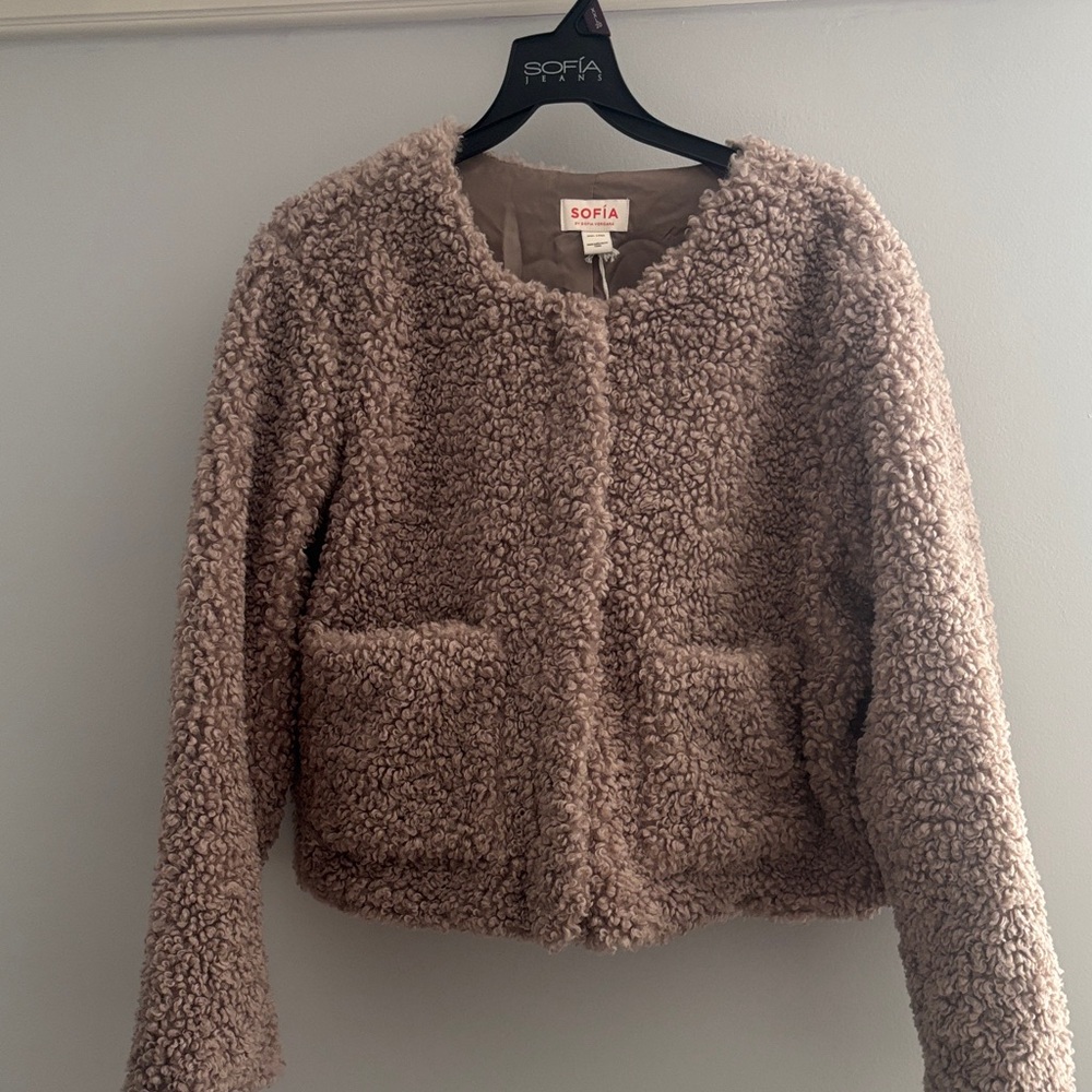 Sofia by Sofia Vergara Tan Sherpa Jacket
